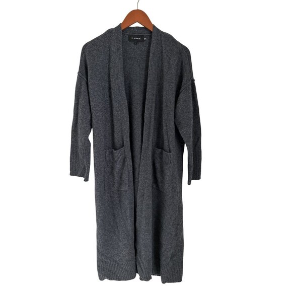 11 Honoré Womens Charcoal Gray Wool & Cashmere Open Front Long Cardigan Sweater - Picture 2 of 8